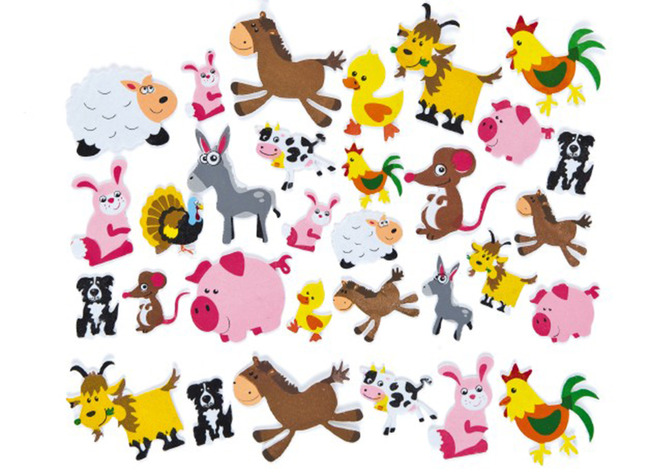 Stickers - foam - boerderijdieren - mousse - set van 96 assorti
