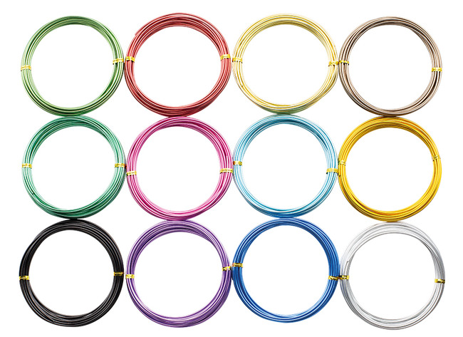 Aluminiumdraad - plooidraad - gekleurd - 0,2 cm diameter - set van 12 assorti