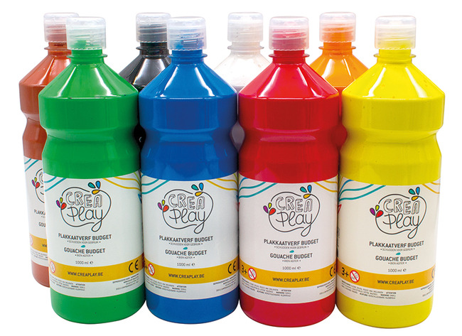 Verf - plakkaatverf - Creaplay - Basiskleuren - 8 x 1l - set van 8 assorti